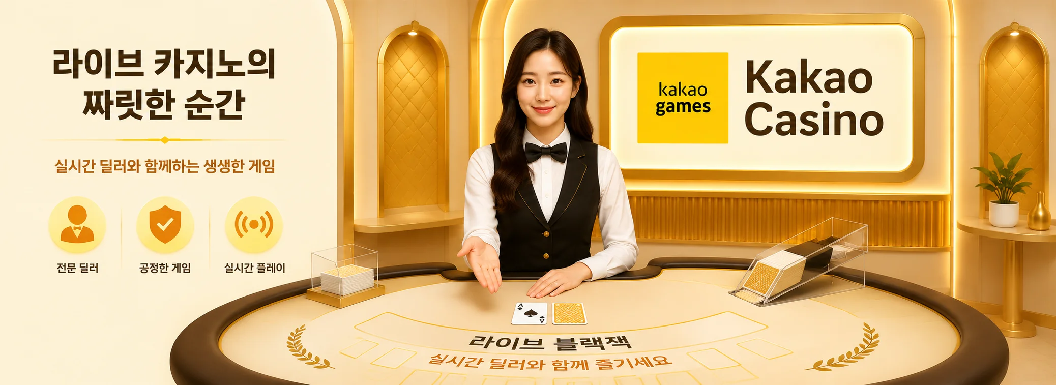 Kakao Casino 라이브 딜러 테이블과 Dream Drop 잭팟 배너